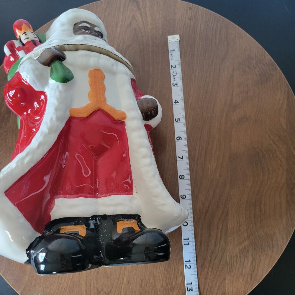African American Black Santa Ceramic Cookie Candy Jar Santa’s Christmas Workshop - Picture 8 of 9